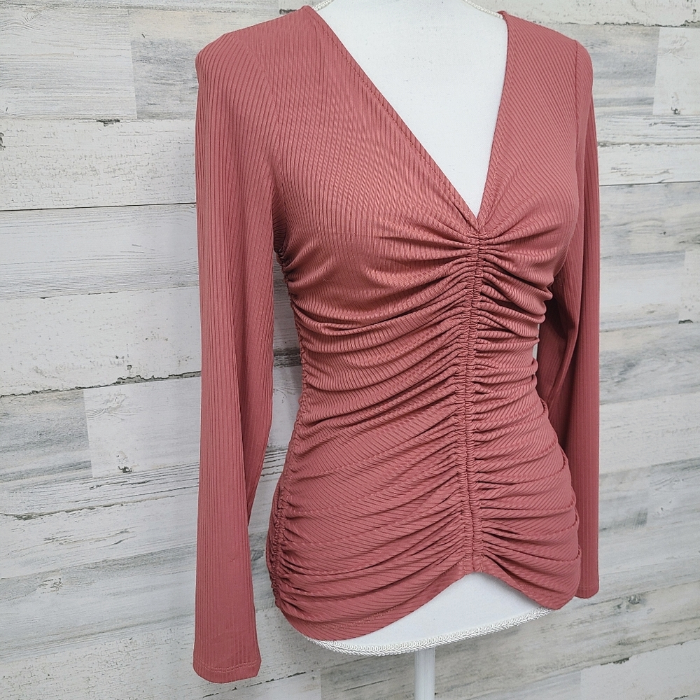 Boston Proper Ruched Front Ribbed Top - Picture 5 of 6